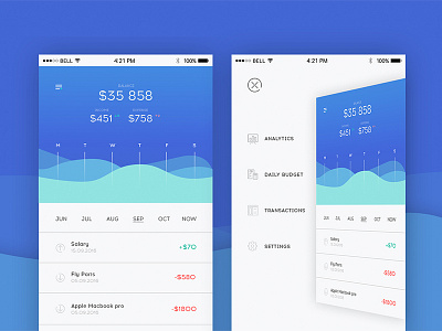 Balance UI app balance bank blue cash current economic loan overview savings settings ui