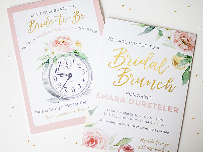 Bridal Brunch Invitation bridal brunch bridal party bridal shower bride clock flowers gold foil invitation wedding