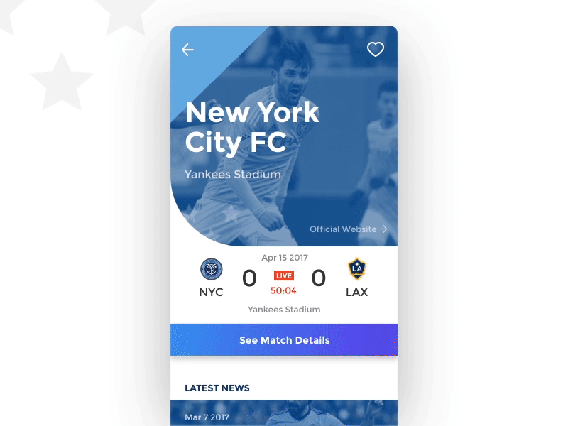 A Concept for New York City FC App app button clean cta dynamic cta football gradient motion nyc fc sports transition ui