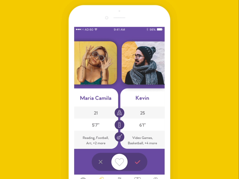 Setup - Dating App (Matching couples) animations app dating emoji interaction interface match profile social swiping ui