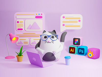 Cat developer 3d branding graphic design
