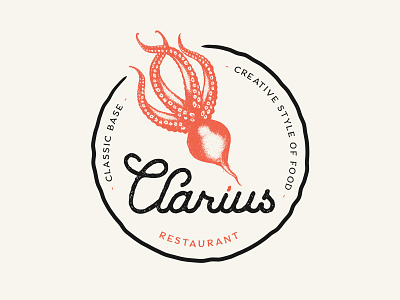 Clarius Restaurant classic design food hand drawn illustration logo logo design octopus radish restaurant rustic stippling typography vintage