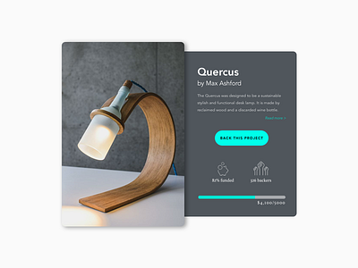 #090 - Crowdfunding Campaign 100 ui design challenge back a project crowdfunding campaign daily ui desk lamp quercus