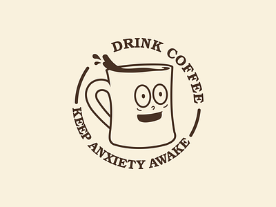 Drink Coffee Keep Anxiety Awake cartoon coffee design graphic design illustration retro typography vector