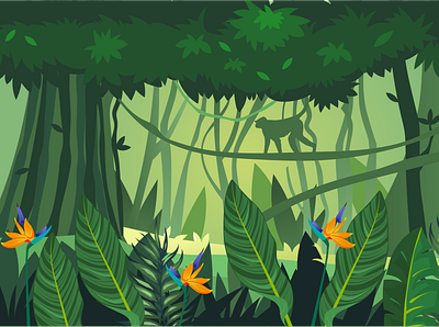 Detailed jungle background monkey 3d animation branding graphic design logo motion graphics ui