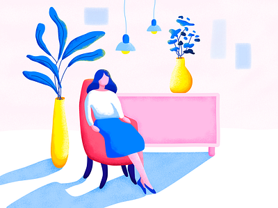 Illustration blue girl illustration pink
