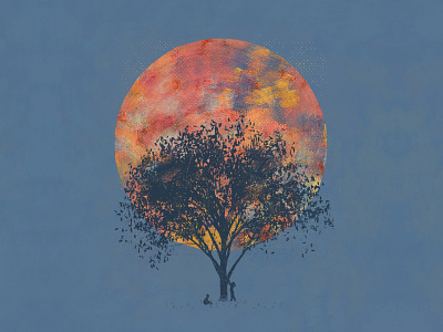 Backyard Series blue color design distressed halftone illustrator ink kids leaves moon nature orange outside paint photoshop print sun texture trees youth