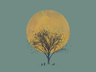 Backyard Series — Print Two design dog green halftone illustration ink kids leaves moon nature photoshop print sketch sun texture tree yellow youth