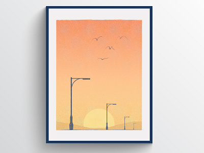 Streetlights birds design gradient halftone illustration illustrator mountains nature night print sun sunset texture vector