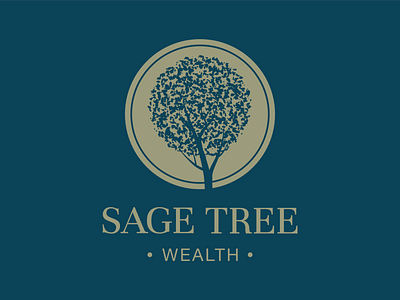 Sage Tree Wealth Logo badge logo blue branding circle finance leaves logo money tree typogaphy