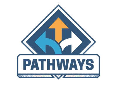 Pathways Branding arrows badge logo branding design icon logo ribbon