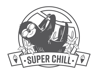 Super Chill Frozen Yogurt, Concept Two badge banner branding chill cone frozen yogurt ice cream illustraion logo sloth sunglasses