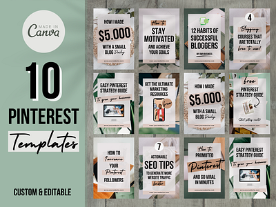 Pinterest Templates in Canva 2d canva cover design flat green marketing minimal pin pinterest template templates