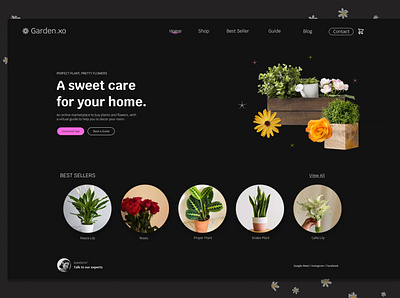 Florist app Web Design in Dark Mode using Figma 🌷 branding design fashion figma illustration landing page logo ui uidesign ux uxdesign vector webdesign webdevelopment