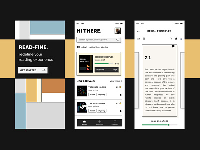 Readfine abstract app bauhaus bold book design flat design mobile product design read reading reading app trending ui ui mobile
