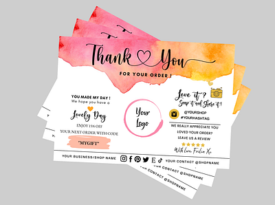 Small Business Thank You Card Template, Printable Insert Card 6 app branding design graphic design illustration logo typography vector