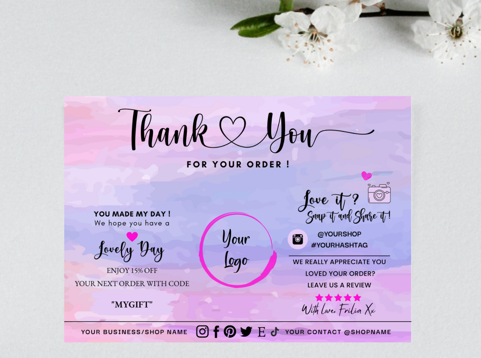 PRINTABLE Leave Review / Thank You Order Insert Card 