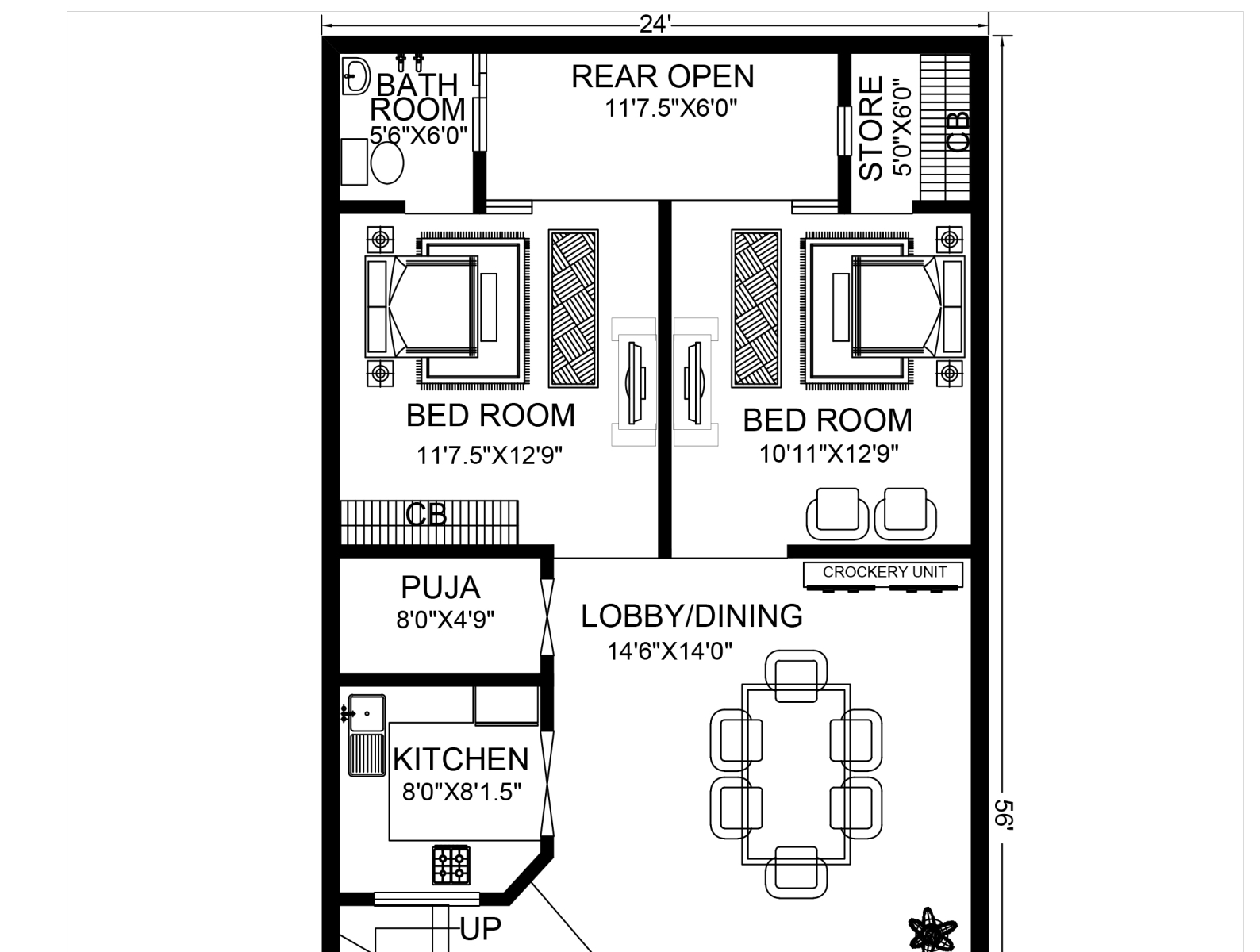 25x56-modern-house-plan-design-2bhk-plan-009-by-happho-on-dribbble