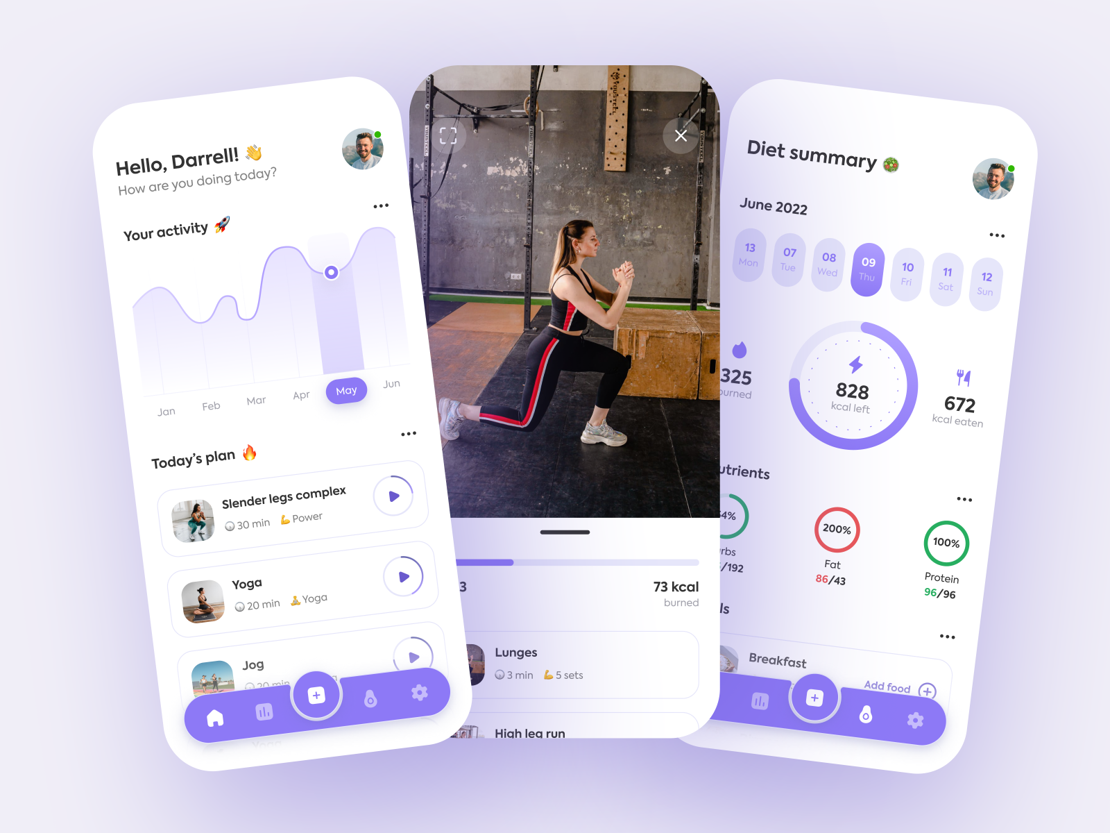 Mobile fitness app - Workouts & Diet tracker by Daria D. on Dribbble
