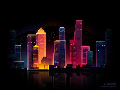 City night scene city design flat forever icon illustration minzi ui
