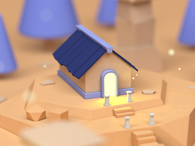 Long House 3d c4d game level design low poly town