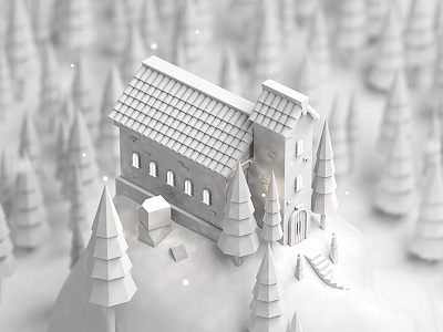 Church Clay architechture c4d church clay lowpoly town trees