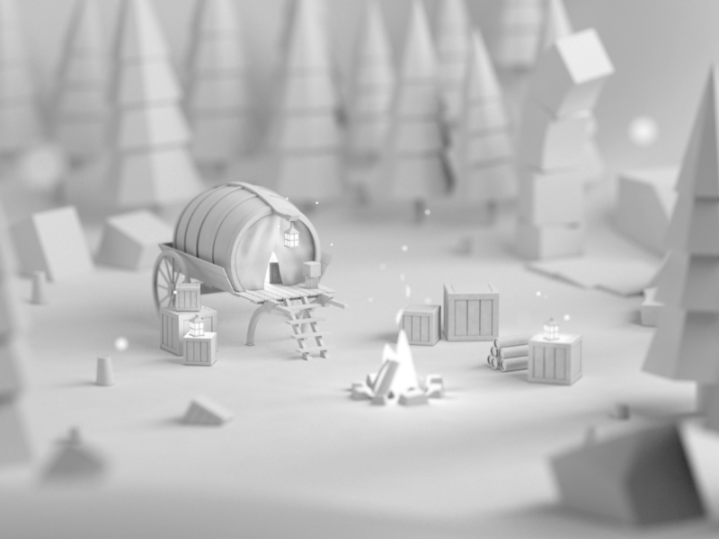 Caravan Clay low poly lowpoly game design environment wagon 3d clay