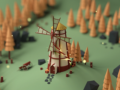 Windmill 3d c4d design fantasy isometric low poly windmill