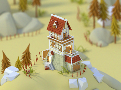 Lil Tower 3d c4d cinema4d fantasy isometric tower woods