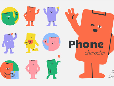 Phone character set with different emotions