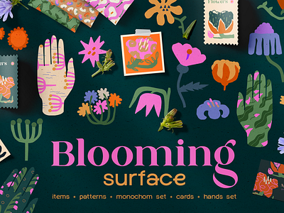 Blooming surface. Flowers set