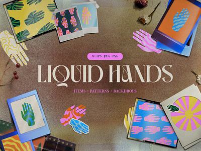 Hands icons with groovy patterns