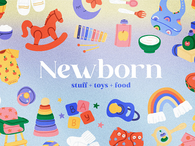 Newborn stuff. Baby toys, food icons