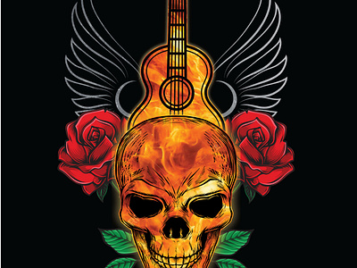 Guitar skull t-shirt design