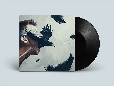 Regrets - Album Cover album artwork blind cover crow feather graphic design man music render scream