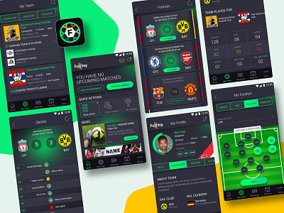 Footsy App - For football players & teams adobe illustrator adobe photoshop app design app icon design football football app logo ui ui design user experience user interaction user interface ux