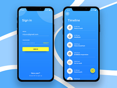 Day Planner android design ios iphonex login planner routine signin timeline ui ux