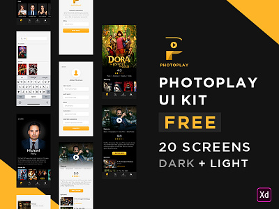 Photo Play UI Kit For FREE adobe adobexd free ios iphone kit movies tv tv shows ui uiux xd