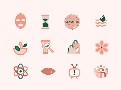 Skincare Icons beauty branding clean coral cureltyfreebeauty feminine green health icons illustrator pink skincare skincareshop