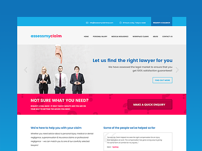 Compensation Advice blue claim design insurance magenta pink spec ui web website