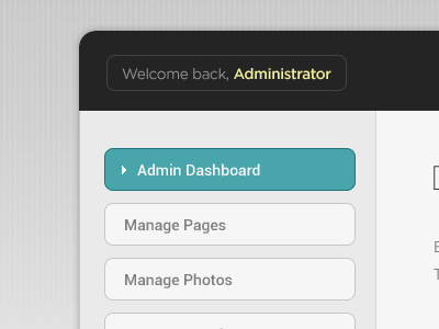 Welcome back, Administrator admin button dashboard ui