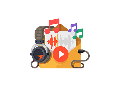 Audio in Email Illustration audio email envelope headphones icon icons illustration mail music sound