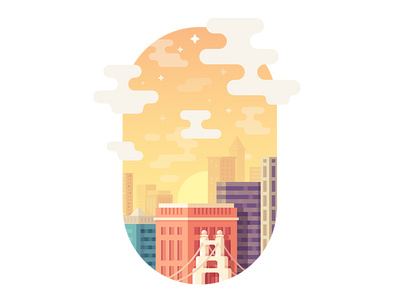 Cloudy City bridge building city cloud icon illustration illustrations skyscrapper stars sun tower town