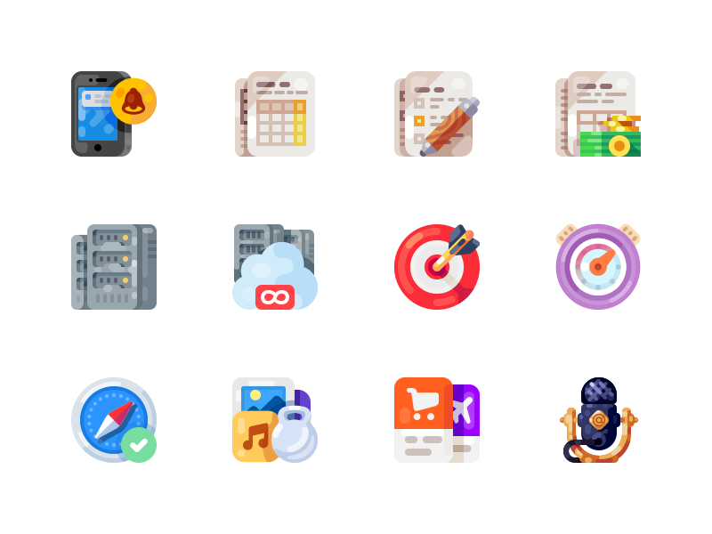 Medium-Sized Icons, part 8 calendar server mic microphone speaker smartphone phone mobile illustration icon