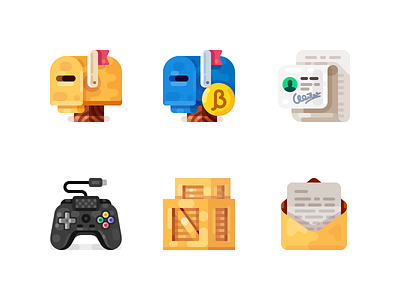 Medium-Sized Icons, part 9 box crate game gamepad icon illustration joystick letter mailbox signature