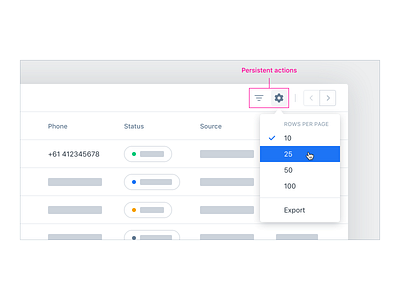 Data Table UX/UI – Persistent Actions