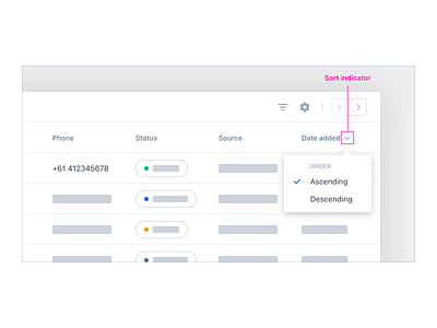 Data Table UX/UI – Sort Options app crm data table ui user experience user interface ux web app