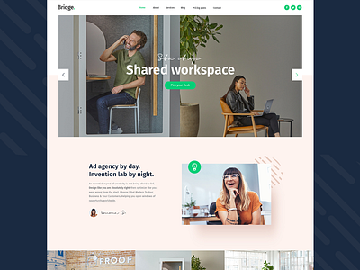 Shared Workspace agency business clean coworking design landing landing page modern office startup theme ui ux web wordpress workspaces