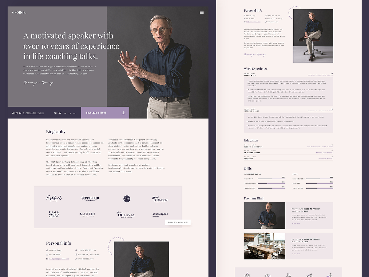 biography web page design