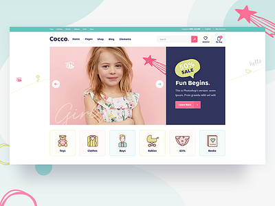 Cocco Kids Store clean colorful creative design kids mikado themes modern shop store theme wordpress